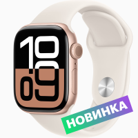 Apple Умные часы Watch Series 10, 42 мм, Rose Gold, Sport Band, Starlight S/M (MWWH3LW)