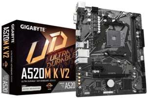 GIGABYTE Материнская плата mATX A520M K V2 1.1 (AM4, AMD A520, 2*DDR4(5100), 4*SATA 6G RAID, M.2, Glan, 4*USB 3.2, 2*USB 2.0, PS/2, VGA/HDMI)