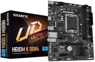 GIGABYTE Материнская плата mATX H610M K DDR4 2.0 (LGA1700, H610, 2*DDR4(3200), 2*SATA 6G RAID, M.2, PCI-E, Glan, 2*USB 3.2, 4*USB 2.0, HDMI)