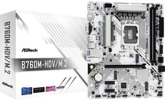 Материнская плата mATX ASRock B760M-HDV/M.2 (LGA1700, B760, 2*DDR4 (5333), 4*SATA 6G RAID, 2*M.2, 3*PCIE, Glan, D-Sub, HDMI, DP, USB Type-C, 3*USB 3.2