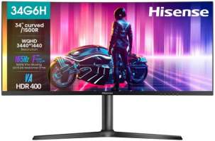 Монитор 34" Hisense 34G6H черный VA LED 1ms 21:9 HDMI HAS Piv 400cd 178гр/178гр 3440x1440 165Hz FreeSync Premium DP WQ 7.6кг