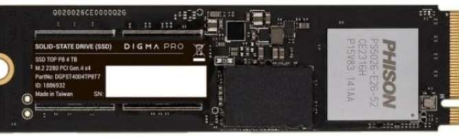 Накопитель SSD M.2 2280 Digma DGPST5004TP6T4 Pro Top P6 4TB PCIe 5.0 x4 3D TLC 12000/11000MB/s IOPS 1500K/1400K TBW 3000 MTBF 2M