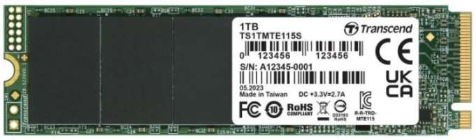 Накопитель SSD M.2 2280 Transcend TS1TMTE115S MTE115S 1TB NVMe PCIe 3.0 x4 3D TLC 3200/2000MB/s IOPS 250K/170K MTBF 2M TBW 400