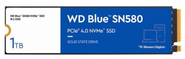 Накопитель SSD M.2 2280 Western Digital WDS100T3B0E WD Blue SN580 1TB PCIe 3.0 x4 NVMe 3D TLC 4150/4150MB/s IOPS 600K/750K MTBF 1.5M 600TBW