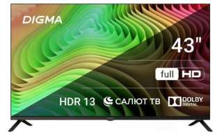 Телевизор LED Digma DM-LED43SBB36 43" Салют ТВ Frameless Metal черный/черный FULL HD 60Hz DVB-T DVB-T2 DVB-C DVB-S DVB-S2 USB WiFi Smart TV